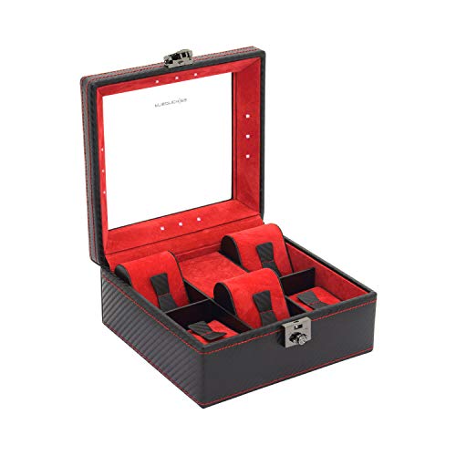 Caja de Reloj LED para 5 Relojes, 12 focos LED, Interruptor de Encendido/Apagado, cojín para Reloj, Material: sintético/Terciopelo, Color Negro/Rojo, tamaño: 18 x 17 x 9 cm. Caja de Reloj LED para 5 Relojes, 12 focos LED, Interruptor de Encendido/Apagado, cojín para Reloj, Material: sintético/Terciopelo, Color Negro/Rojo, tamaño: 18 x 17 x 9 cm.
