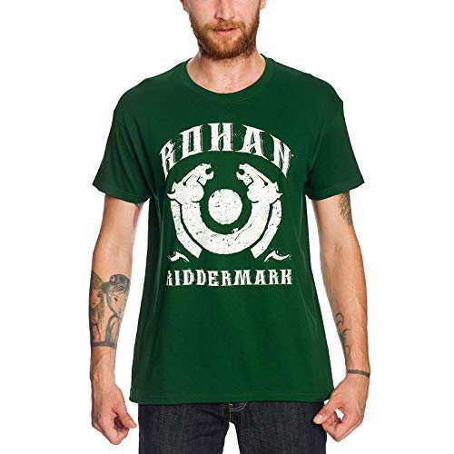 Camiseta con diseño del Señor de los anillos Elbenwald Rohan Riddermark y símbolo de caballo, color verde verde L