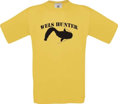 Camiseta pesca pescador Fischer Wels Hunter estilo culto S-XXL - algodón, amarillo, L