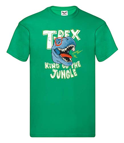 Camiseta – Tyrannosaurus Dino gafas de dibujos animados – Camiseta unisex para niños – niños y niñas Kelly Green 140