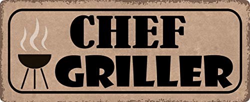 Cartel de Chapa genérica 27 x 10 cm Chef Griller Grill Barbacoa Metal Cartel