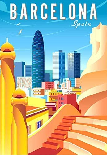 Cartel de metal de lata de Posterbarcelona con diseño de paisaje urbano de Cataluña Torre Agbar de 20 x 30 cm, retro, decoración de pared para el hogar, bar, restaurante, garaje, etc.