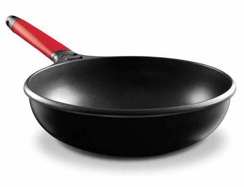Castey Fundix 28 cm - 4 Litre Nonstick Cast Aluminium Induction Wok with Red Removable Handle by Fundix