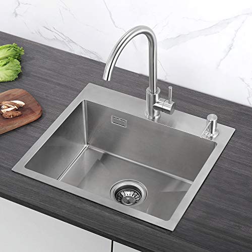 CECIPA Fregadero de Cocina un Seno 50×45CM Fregadero de Acero Inox con 2 Orificios de Montaje Fregadero con Sifón y Rebosadero(Dispensador de Jabón Gratis) CECIPA Fregadero de Cocina un Seno 50×45CM Fregadero de Acero Inox con 2 Orificios de Montaje Fregadero con Sifón y Rebosadero(Dispensador de Jabón Gratis)