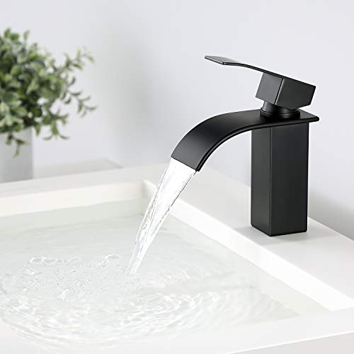 CECIPA Grifo Lavabo Negro Grifo Lavabo Cascada Grifo de Baño Sólido Grifo de Super Calidad (Negro)