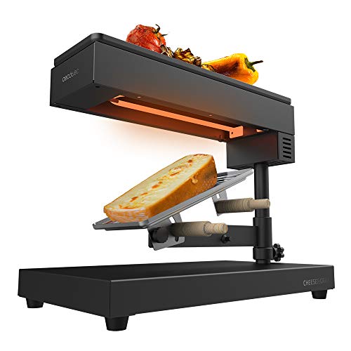 Cecotec Raclette Cheese&Grill 6000 Black. Potencia 600W, Función Grill, Acabado Acero INOX, Termostato Regulable, 2 espátulas de Madera, Parrilla Superior Antiadherente Cecotec Raclette Cheese&Grill 6000 Black. Potencia 600W, Función Grill, Acabado Acero INOX, Termostato Regulable, 2 espátulas de Madera, Parrilla Superior Antiadherente