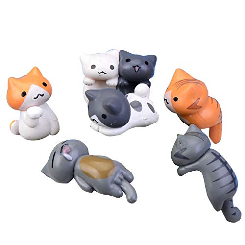 Censhaorme 6pcs / Set DIY del Gato del jardín Miniatura Animal de la Historieta Estatua del jardín del Paisaje de Cristal Decoración Musgo pequeña Figura