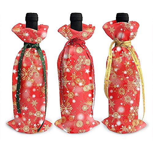 Christmas Wine Cover,Copos De Nieve De Navidad Rojos Y Amarillos 3Pcs Bolsas De Tapa De Botella De Vino De Navidad Para Vacaciones