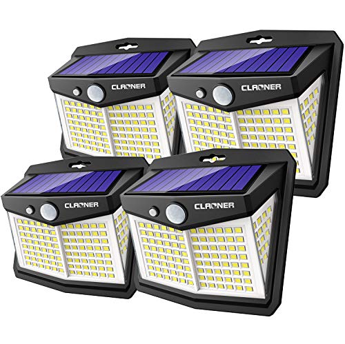 Claoner Luz LED Solar Exterior, 128 LED/ 3 Modos Foco Luz Solar Exterior con Sensor de Movimiento 270º lluminación Lampara LED Solar Exterior Luz LED Solar Impermeable IP65 para Entrada Garaje Patio