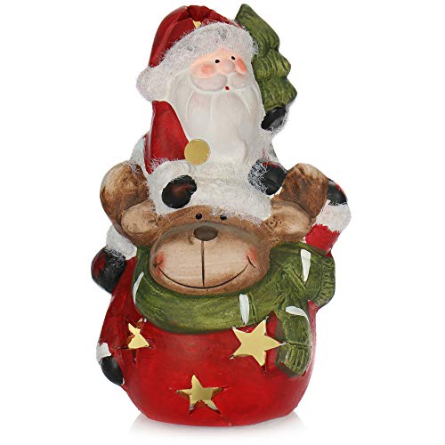 com-four® Reno con Papá Noel de cerámica - Figura Decorativa navideña para Dejar con iluminación LED - Figura Decorativa para Navidad (01 Pieza - Santa y Reno) com-four® Reno con Papá Noel de cerámica - Figura Decorativa navideña para Dejar con iluminación LED - Figura Decorativa para Navidad (01 Pieza - Santa y Reno)