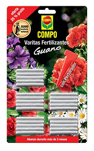 Compo Fert.Guano (x24 6 Gratis) Varitas Fertilizantes con Guano para Plantas de Interior y Exterior, Adecuada duración de hasta 3 Meses, 30 Unidades, 24.3 X 14.4 X 0.5 Cm Compo Fert.Guano (x24 6 Gratis) Varitas Fertilizantes con Guano para Plantas de Interior y Exterior, Adecuada duración de hasta 3 Meses, 30 Unidades, 24.3 X 14.4 X 0.5 Cm