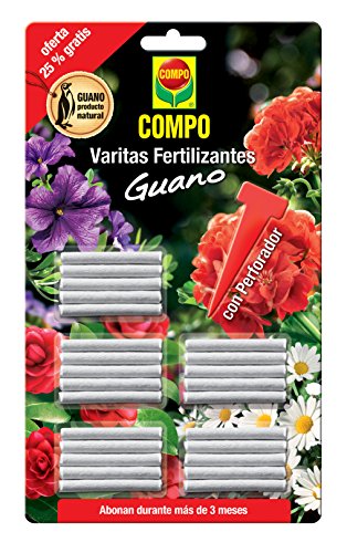 Compo Fert.Guano (x24 6 Gratis) Varitas Fertilizantes con Guano para Plantas de Interior y Exterior, Adecuada duración de hasta 3 Meses, 30 Unidades, 24.3 X 14.4 X 0.5 Cm