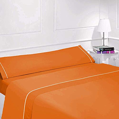 Confort Home Juego Sábanas Lisas - Bicolor - Verano (90_x_200_cm, Super Naranja)