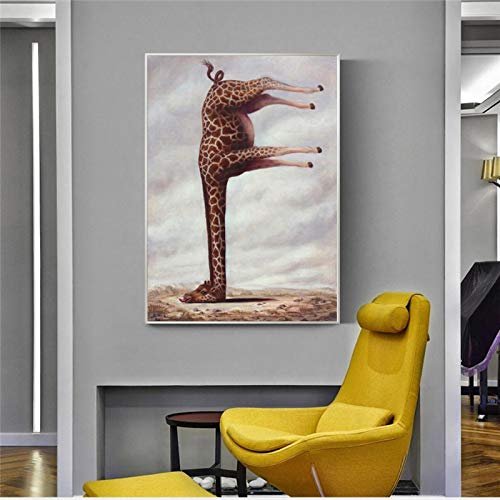 Cuadro de arte de pared Animal africano jirafa Ramble moderno cartel divertido pintura sobre lienzo para decoración de sala de estar-60x90 cm / 23,6 "x 35,4" Sin marco