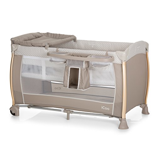 Cuna de viaje iCoo Starlight desde el nacimiento hasta 15 kg, con cambiador, almacenamiento para utensilios, 2 niveles, ruedas, bolsa, plegado compacto - beige Cuna de viaje iCoo Starlight desde el nacimiento hasta 15 kg, con cambiador, almacenamiento para utensilios, 2 niveles, ruedas, bolsa, plegado compacto - beige