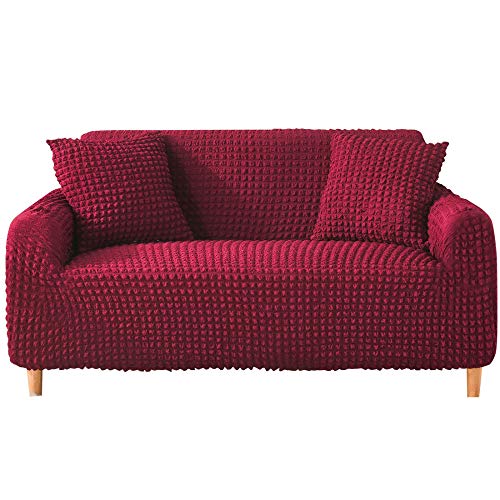 CXL Funda de sofá de Tela de Burbujas Funda de sofá Universal Cubierta de sofá elástica con Todo Incluido Combinación L Chaise Funda de sofá General-Vino Rojo