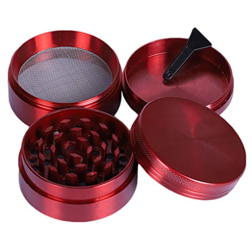 CYH Grinder Metálico, Grinder Especias, Molinillo con Rascador Polen para Especias,Dientes en forma de diamante, 4 Piezas 3 Cavidades (5cm, Rojo)