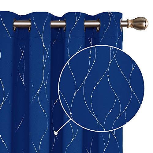 Deconovo Cortina Opaca para Ventana Dormitorio Juvenil para Habitacion Matrimonio Diseño Hilos Plateado con Ojales 2 Paneles 140 x 260 cm Azul Oscuro