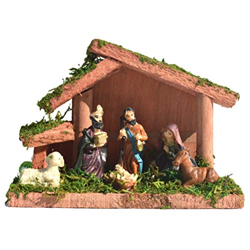 Delaspe Figura de Belén de Navidad de resina de madera para decoración del hogar Delaspe Figura de Belén de Navidad de resina de madera para decoración del hogar