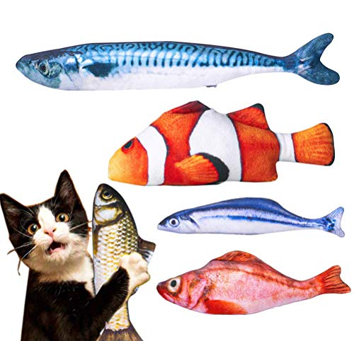 Dioxide Hierba Gatera Juguete, 5PCS Simulación de Peces de Peluche Juguetes Interactivos para Gatos, Almohada de Gato Catnip Fish Toy Chew del Gato para Gatos, Perro