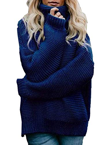 Dirgee Ropa de Punto de Manga Larga de Tortuga para Mujer Chunky Knit Suéter Jersey Pullover Tops (Color : Blue, Size : 60x120cm)