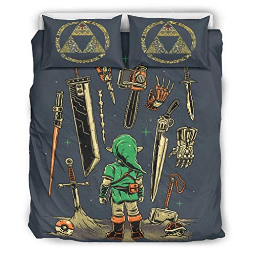 DOGCATPIG Juego de colcha Zelda Triforce OversizedCouple estilo ropa de cama para compañeros de habitación blanca 90 x 90 pulgadas