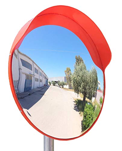 ECM-60o Espejo de seguridad, convexo y flexible, de 60 cm de diámetro, para garantizar la seguridad en calles y en tiendas, con soporte de fijación ajustable para poste de 48 mm.