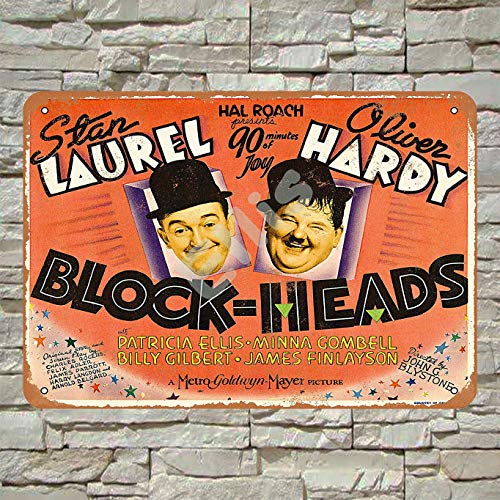 Ellis 1938 Laurel and Hardy Blockheads - Cartel de Metal con diseño Retro para decoración de Pared, para Tienda, Hombre, Cueva, Bar, Garaje, casa