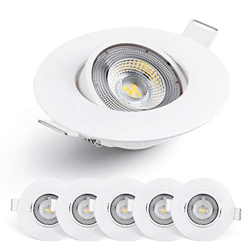 Emos Exclusive Foco LED Empotrable – Lámpara de techo orientable 50° para bombillas 6 focos LED redondos 5 W/450 lúmenes/luz fría 6500 K – Foco empotrable plateado [Clase energética A+]