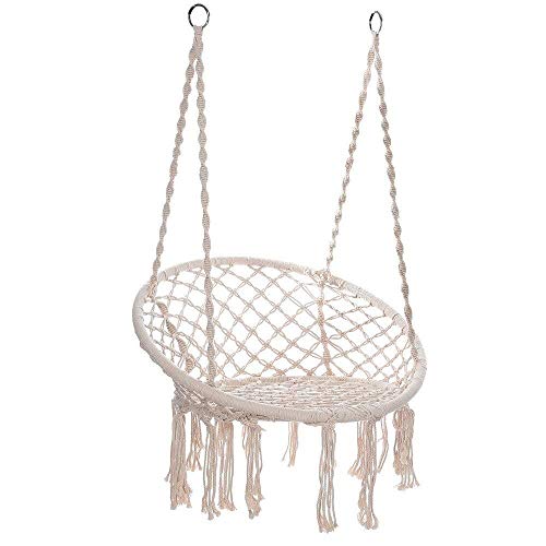 ERT Hamacas 31.5" X 23.6" W X 47.2"H Hamaca Silla De Oscilación del Macrame De Punto Hecho A Mano Colgantes Cuerda De Algodón Silla Prefecto De Interior/Exterior (Beige) Vendido (31.5" X 23.6" W X