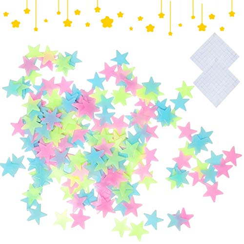Estrellas Luminosas Pegatina, 200 Piezas Etiqueta de la pared luminosa Pegatina Pared Fluorescente Pegatinas Estrellas Fluorescentes, para bebé niños decoración de la habitación (200)
