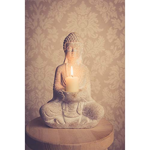 Figura de piedra de Buda sentado 30 cm, Escultura con portavelas para salón o jardín Figura de piedra de Buda sentado 30 cm, Escultura con portavelas para salón o jardín