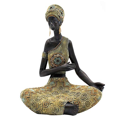 Figura Decorativa de Resina Mujer Masai Africana Sentada Adornos y Esculturas. Regalos Originales. Decoración Hogar. 26 x 18 x 35,50 cm.