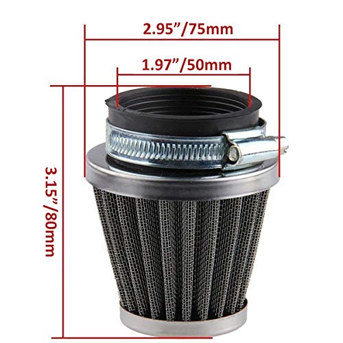 Filtro de aire limpiador 50 mm para 50 cc de 110cc motocicleta ATV Dirt Pit Bike Go Kart ovalado plata