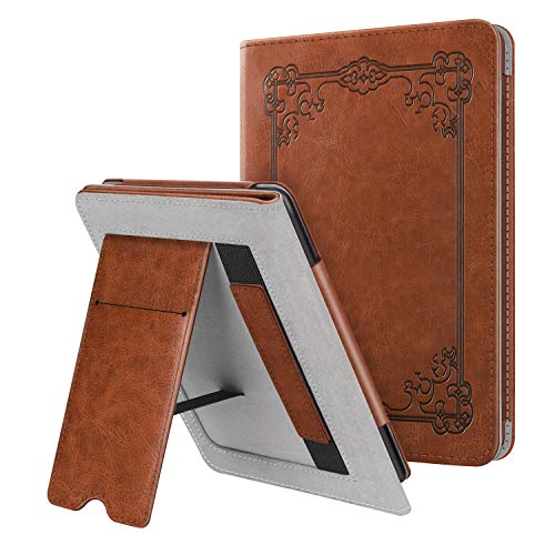 Fintie Funda Vertical para Kindle Paperwhite (Todas Las Versiones, Incluida 10.ª Generación, 2018) - Carcasa de Cuero Sintético con Bolsillo para Tarjeta y Correa de Mano, Marrón Vintage