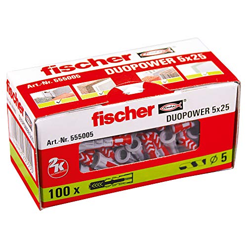 Fischer 555005 Taco Duopower, 0 W, 0 V, Gris, 5X25, Set de 100 Piezas