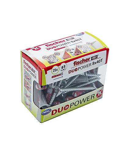 fischer - Taco Duopower 8X40 S/ taco y tornillo para cualquier superficie/ (Caja Brico de 25 Uds), 536391 fischer - Taco Duopower 8X40 S/ taco y tornillo para cualquier superficie/ (Caja Brico de 25 Uds), 536391
