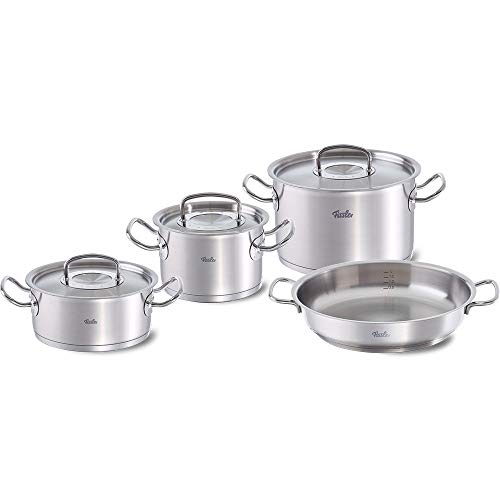 Fissler original-profi collection / Juego de ollas de acero inoxidables, compuesto por 4 piezas, con sartén de servicio, apta para cocinas de inducción, gas, vitrocerámica y eléctricas