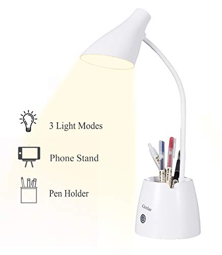 Flexo Escritorio con 3 Modos de luz y Regulable, Flexo LED Protección Ocular, Lampara Escritorio Infantil con Portalápices y Soporte Móvil, Flexos para Estudiar Recargables-4000mAh Plegable Luz