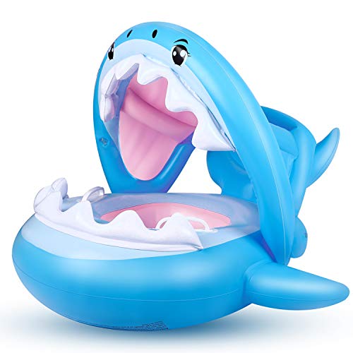 Flotador para Bebé Piscina Tiburón Tabla Hinchable con Inflable Toldo ,Barco Inflable Flotador para 6-36 Meses Niños
