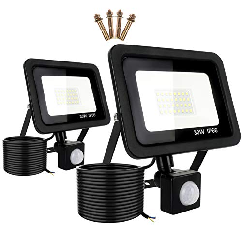 Foco LED Exterior 20W Con Sensor De Movimiento - IP66, 3000LM, 6500K Blanco Frío - Proyector De Seguridad Para Jardín, Garaje, Terraza - Ángulo Ajustable