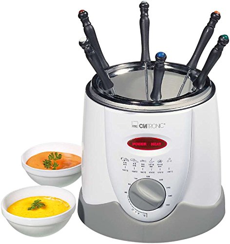 Fondue freidora 900 Watt con 1 litro capacidad para 6 personas con tenedores de Fondue, cesta de freír con mango extraíble y carcasa Cool Touch - de Fondue y freidora,