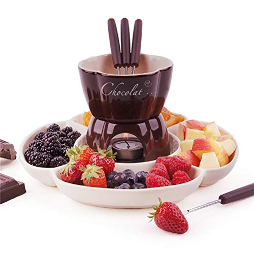 Fondue para hacer fondue de chocolate, olla para fondue y encimera, juego de olla para postre con 4 tenedores y bandeja para servir fiestas