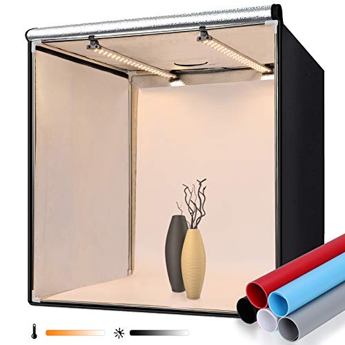 FOSITAN Foto Estudio Luz Box 60x60x60cm Caja de luz LED de con 2X 168 Luces Brillo Ajustable LED, 5 Fondos de Colores (negro, azul, blanco, rojo, gris) para fotografía profesional FOSITAN Foto Estudio Luz Box 60x60x60cm Caja de luz LED de con 2X 168 Luces Brillo Ajustable LED, 5 Fondos de Colores (negro, azul, blanco, rojo, gris) para fotografía profesional