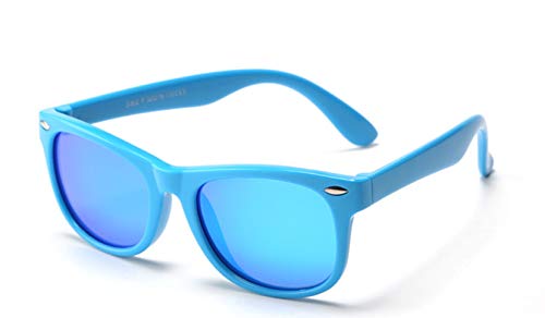 FOURCHEN Gafas de sol flexibles de goma polarizadas para niños para niñas de 3 a 10 años de edad (blueyellow/blue lens)