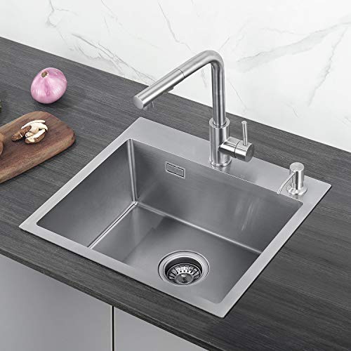 Fregadero, CECIPA Fregadero Cocina 50×45cm Fregadero sobre Encimera ou Empotrado Fregadero Cocina Un Seno Inoxidable 304 con Desbordamiento y Sifon de Cocina (dispensador de jabón gratuito) Fregadero, CECIPA Fregadero Cocina 50×45cm Fregadero sobre Encimera ou Empotrado Fregadero Cocina Un Seno Inoxidable 304 con Desbordamiento y Sifon de Cocina (dispensador de jabón gratuito)