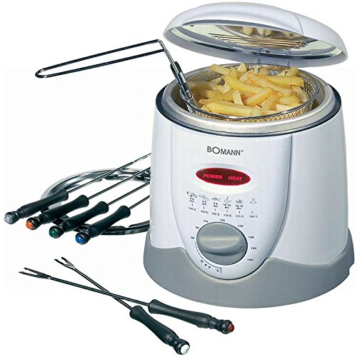 Freidora eléctrica fondue para 6 personas freidora, capacidad de aceite, aprox. 1 litro (potencia de 900 W + tenedores)