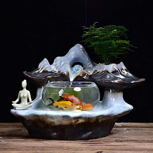 Fuente de jardín Zen cubierta de sobremesa fuente de agua en cascada alta fuente de cerámica decorativa y el acuario de escritorio transparente for el escritorio de la tabla Ministerio del Interior Do