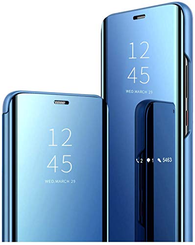 Funda para Samsung Galaxy M31S Carcasa Samsung Galaxy M31S Protección de 360 grados Clear View Cover protectora ultra fina Mirror Screen Flip placa Stand Case (Galaxy M31S, Azul)