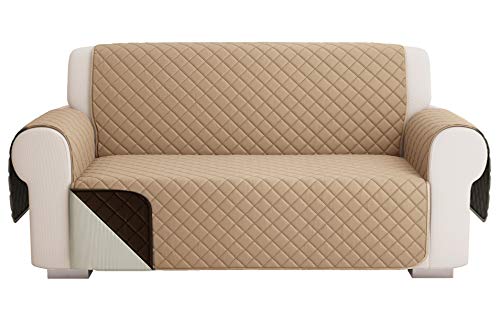 Fundas para Sofa Acolchado, Funda De Sofas 2 Plazas (120 CM), Cubre Sofa Reversible Bicolor, Beige Oscuro / Marrón